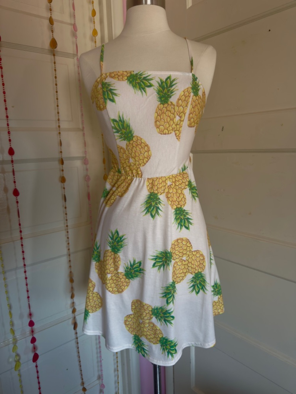 ASOS Pineapple Print Sundress Back Tie Summer Dress Size 4